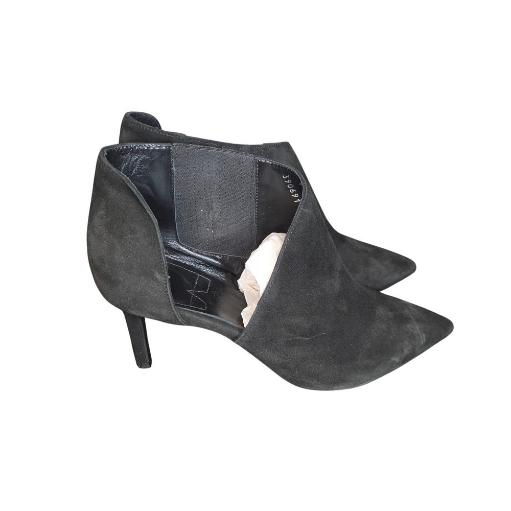 Aquatalia Black Suede Pointed Toe Ankle Boots 9.5 Stiletto Heel Made Italy